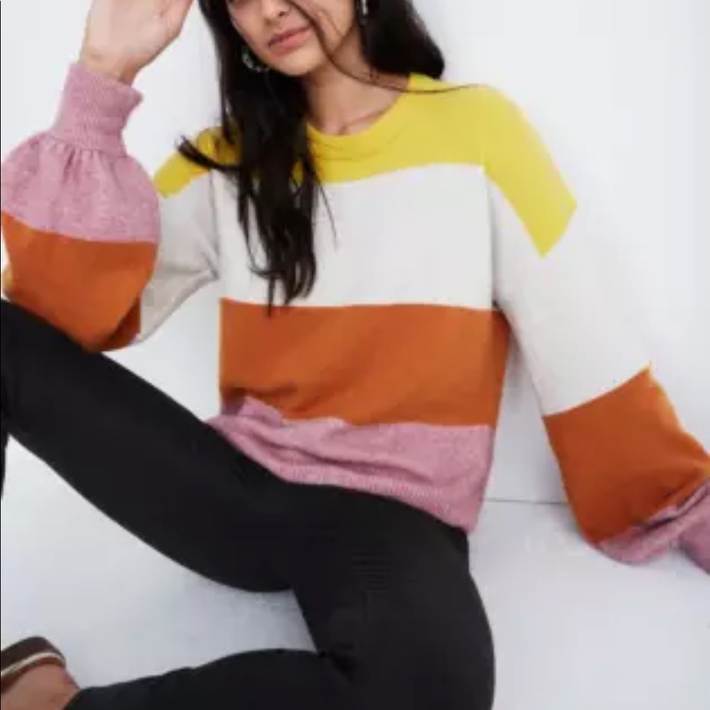 Madewell Striped Gladwell Balloon-Sleeve Pullover Sweater XXS